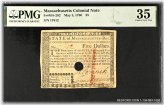 Colonial Era $5 Massachusetts Note, May 5, 1780 - PMG VF 35 Graded