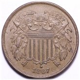 1867 Choice Uncirculated Two Cent Piece
