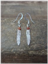 Southwestern Heritage Sterling Silver & Coral Feather Earrings