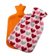 Cozy Hearts Fleece-Covered Rubber Hot Water Bottle