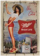 Vintage Fishing Pinup Tin Poster
