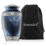 Blue Silver Memorial Urn with Velvet Bag