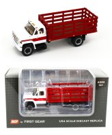 White & Red GMC 6500 Tandem-Axle Stakebed Truck
