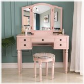 Tri-Fold Dressing Table Set with Mirror, Stool, and Drawers