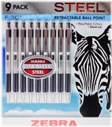 Steel Fine Point Retractable Pens - 9 Pack