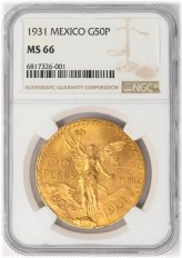 1931 Mexico Gold 50 Pesos KM-481 MS66 NGC
