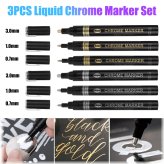 Chrome Pump Paint Markers Set - Silver and Gold Ink for Glass and Plastic - 3 Sizes (0.7mm, 1mm