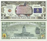 Kansas State Million Dollar Bills with Map, Seal, Flag, and Capitol Design