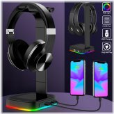 RGB Headset Desk Stand with USB Ports