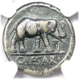 Julius Caesar Silver Elephant Denarius Coin - 49 BC NGC VF Certified