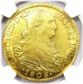 1808 Colombian Charles IV Gold Escudos Coin - NGC MS61