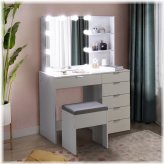 Radiance Bedroom Set: Illuminated Makeup Desk with Storage and Dressing Mirror