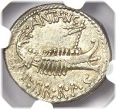 Marc Antony Silver Galley Denarius - 32 BC - Certified NGC XF