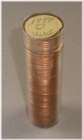 1958 Original Bank Wrapped Roll OBW Lincoln Wheat Cents Uncirculated