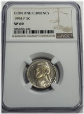 Matte Proof Finish 1994 Jefferson Nickel (NGC SP69) from Coin and Currency Set