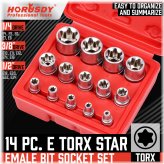 E-Torx Bit Socket Set with Multiple Drive Sizes and Case (14 Pieces)