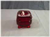 Victorian Ruby Red Glass Trinket Box "Boy Fishing