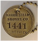 Marion Steam Shovel Brass Time Check Tag