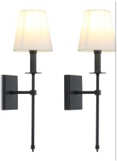 Flared White Textile Industrial Wall Sconce Duo