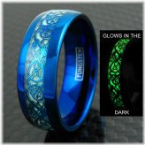 Blue Dragon Tungsten Ring with Glow-in-the-Dark Celtic Design