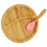 Pink Bamboo Toddler Plates with Spoon and Suction