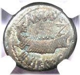 Marc Antony Galley Ship Silver Denarius - 32 BC (Certified NGC Fine)