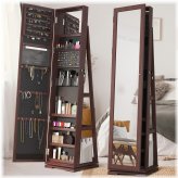 Mirrored Wood Jewelry Armoire with Swivel Shelves