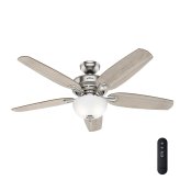 Brushed Nickel Ceiling Fan with Light and Remote Control by Hunter