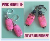 Pink Howlite Drop Earrings in Silver or Bronze - Choose Your Pair