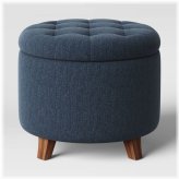 Heathered Blue Tufted Round Ottoman