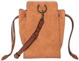 Cognac Brown Faux Suede Drawstring Crossbody Bag