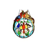 Song Birds on Wire Stained Glass Panel