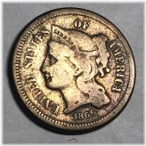 Toned 1866 Three Cent Nickel - VG-Fine Grade
