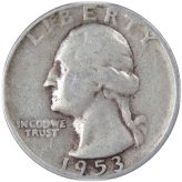 Vintage US Silver Quarter from 1953