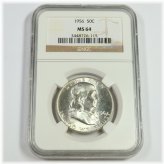1956 Silver Ben Franklin Half Dollar - NGC MS64