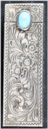 Turquoise-Adorned Florence Silver Lipstick Case