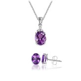 Amethyst Drop Dangle Earrings and Necklace Set