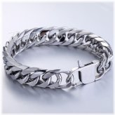 Silver Double Curb Cuban Link Chain Bracelet