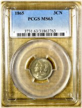 1865 PCGS MS63 Three Cent Nickel
