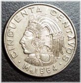 Cuauhtemoc Warrior 50 Centavos Coin (1964)