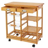 Wooden Kitchen Cart with Rolling Wheels and Ample Storage Space