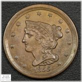 Copper Braided Hair Half Cent - 1855 Cleaned