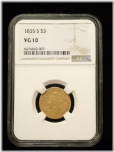 1855-S Indian Princess Gold Coin - NGC VG10