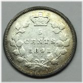 1891 Canadian Silver Five Cents Coin with Free Shipping and USPS Tracking
