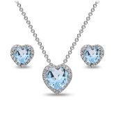 Blue Heart Sterling Silver Jewelry Set with Topaz and CZ Accents