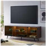 Dark Walnut Media Center with LED Lights and Magnetic Doors