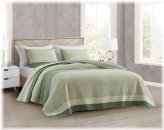 Sage Green Floral Stripe Patchwork Cotton Quilt Bedspread Set