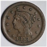 1853 Braided Hair Large Cent XF E166 ACM