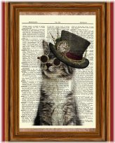 Whimsical Feline Wonderland Art Print - A One-of-a-Kind Steampunk Masterpiece