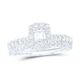 Emerald Diamond Halo Bridal Wedding Ring Band Set